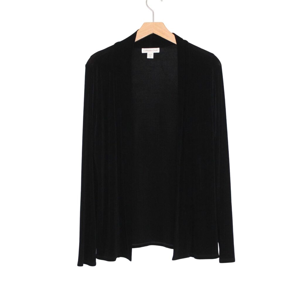 Coldwater Creek black slinky knit cardigan sweater size XS open front office